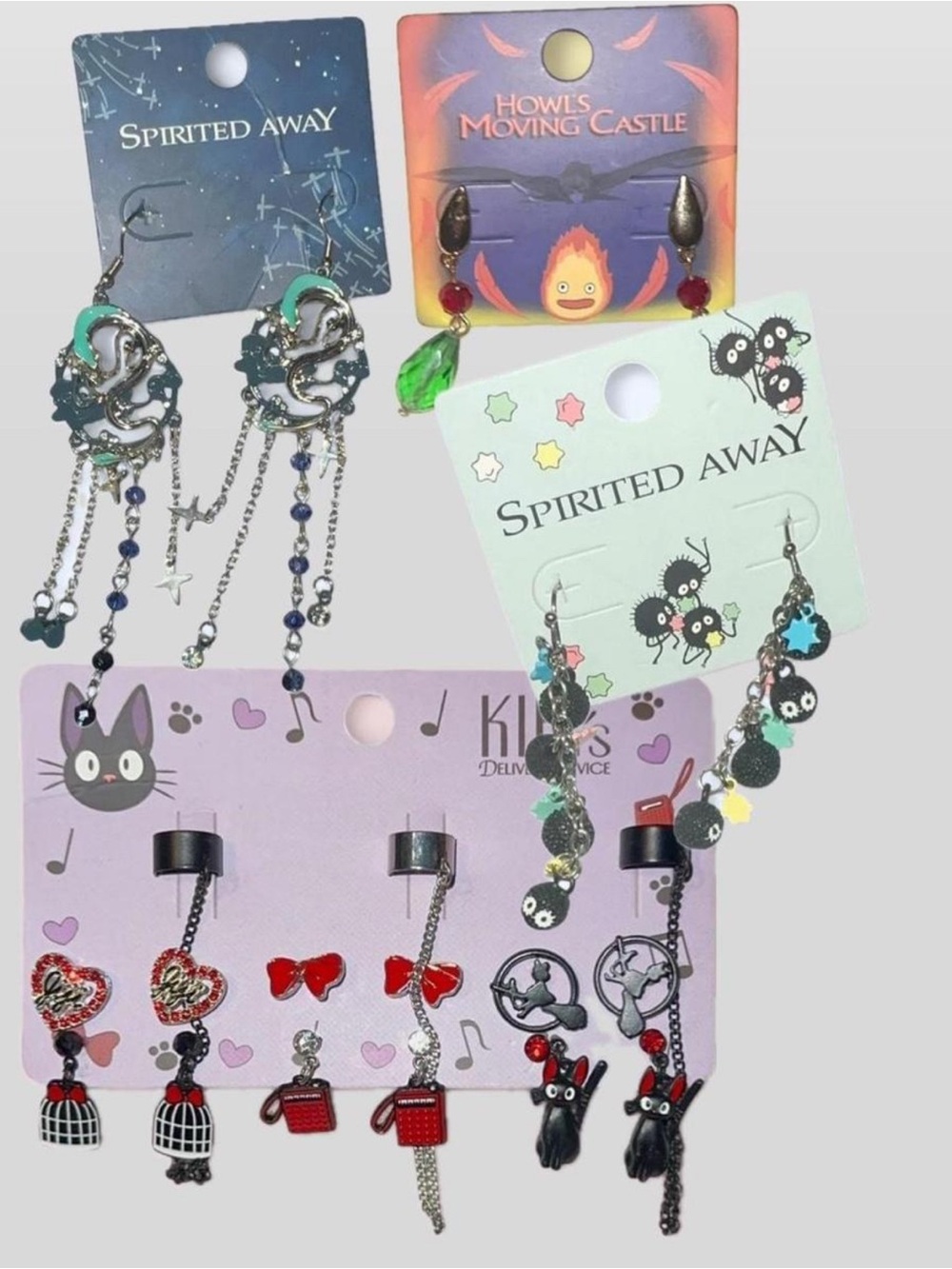 Spirited Away Black & Silver Charm Dangle Earrings - Studio Ghibli Inspired